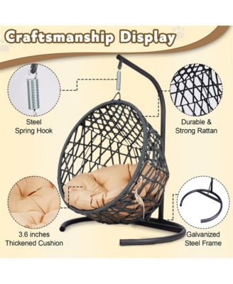 Rattan Cat Egg Chair with Stand and Cushion in Yellow