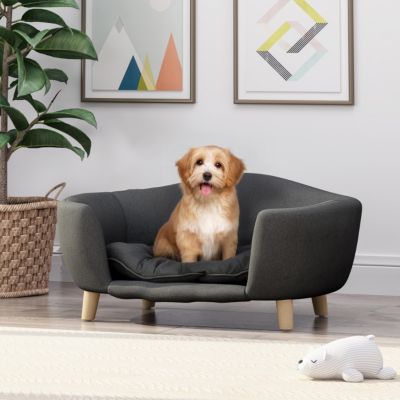 Gray Corduroy Elevated Pet Couch with Wood Legs