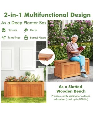 Wood Wooden Planter Box w/ Seat 2-in-1 Raised Garden Bed & Bench Outdoor