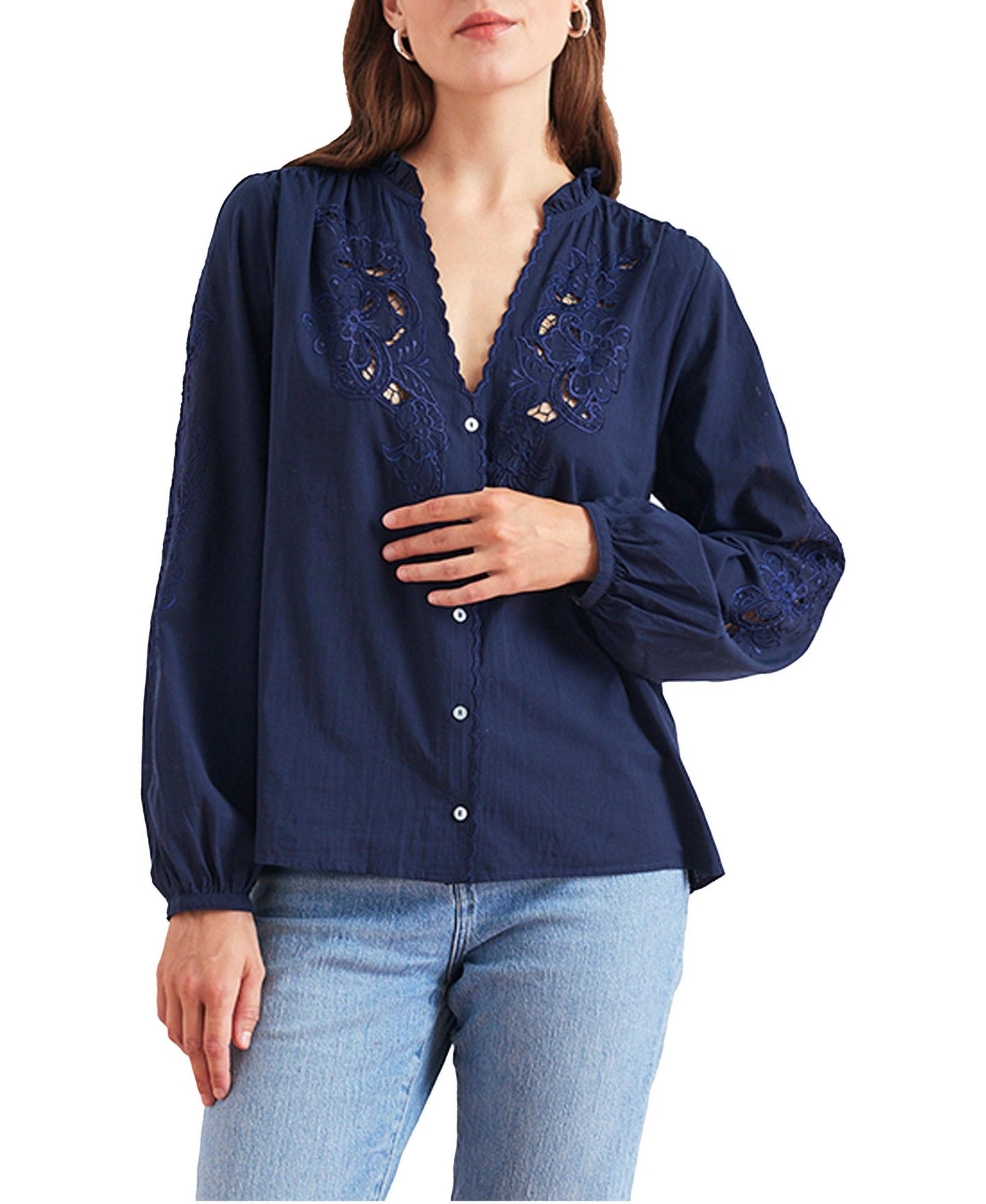 Женская блузка Paneros Clothing Embroidered Camilla, цвет: Тёмно-синий — фото 1