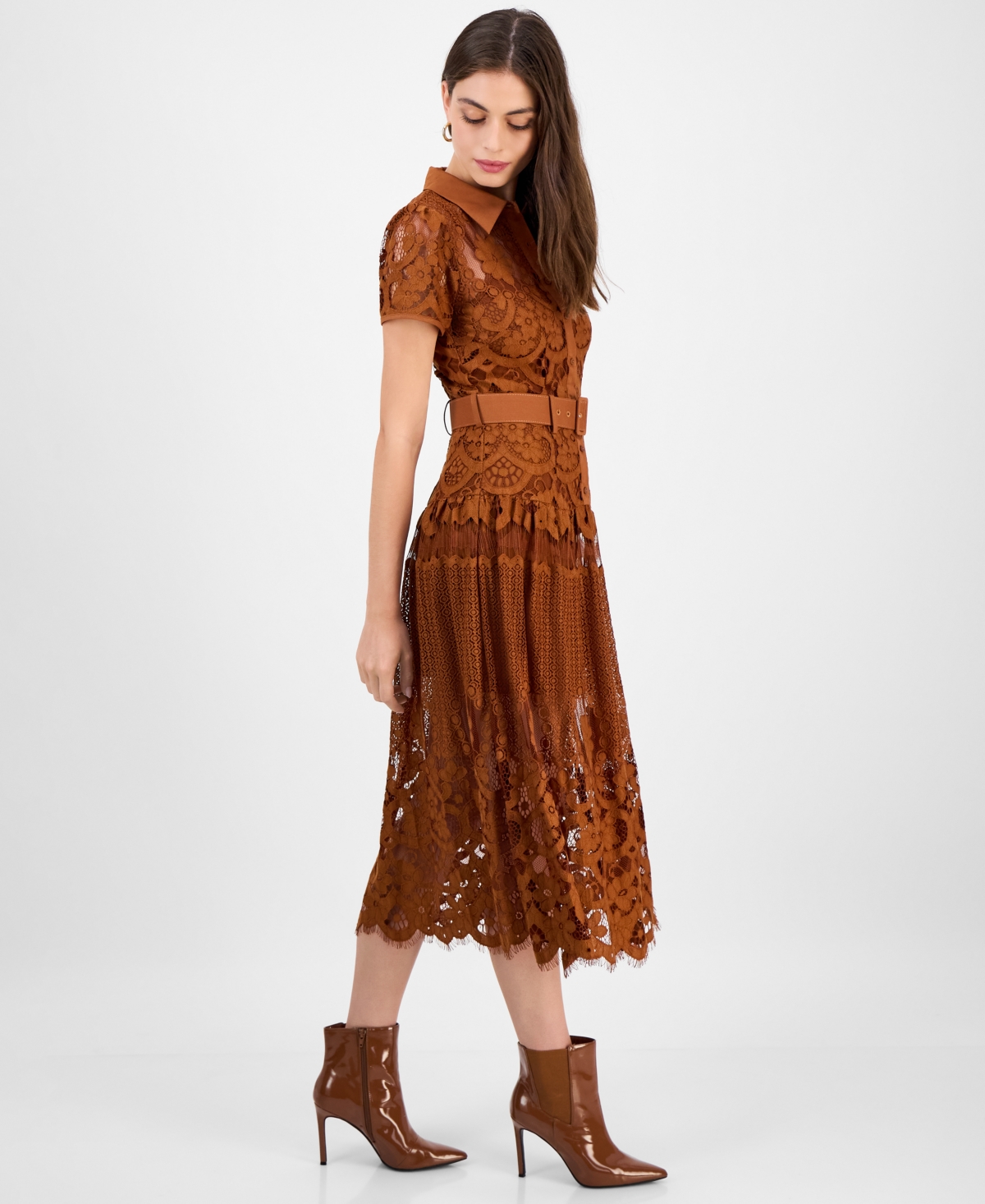 Rachel Rachel Roy Women's Jolene Collared Lace Midi Dress In Brown