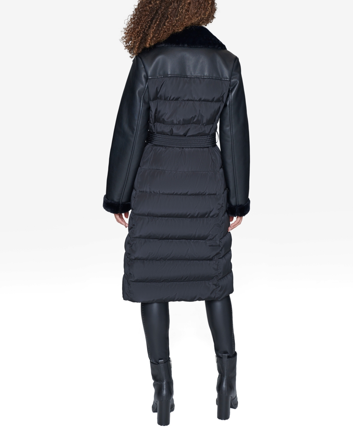 Karl Lagerfeld Paris Faux Fur Trim Quilted Coat In Black