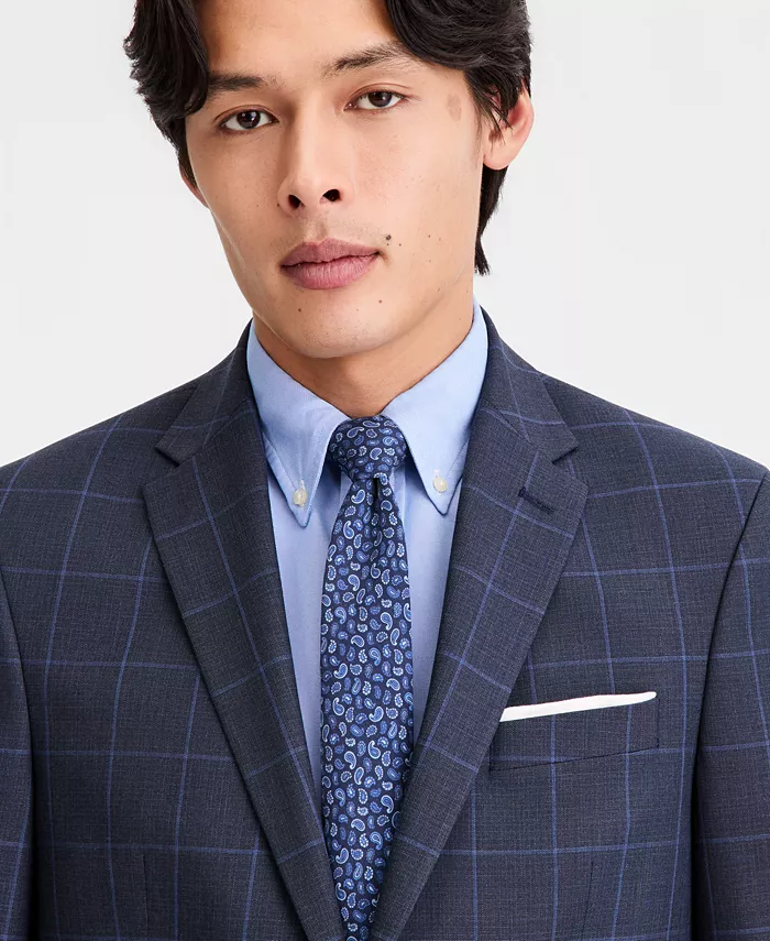 Men's Windowpane Slim-Fit Techni-Cole Suit Separates Jacket - thumbnail 3