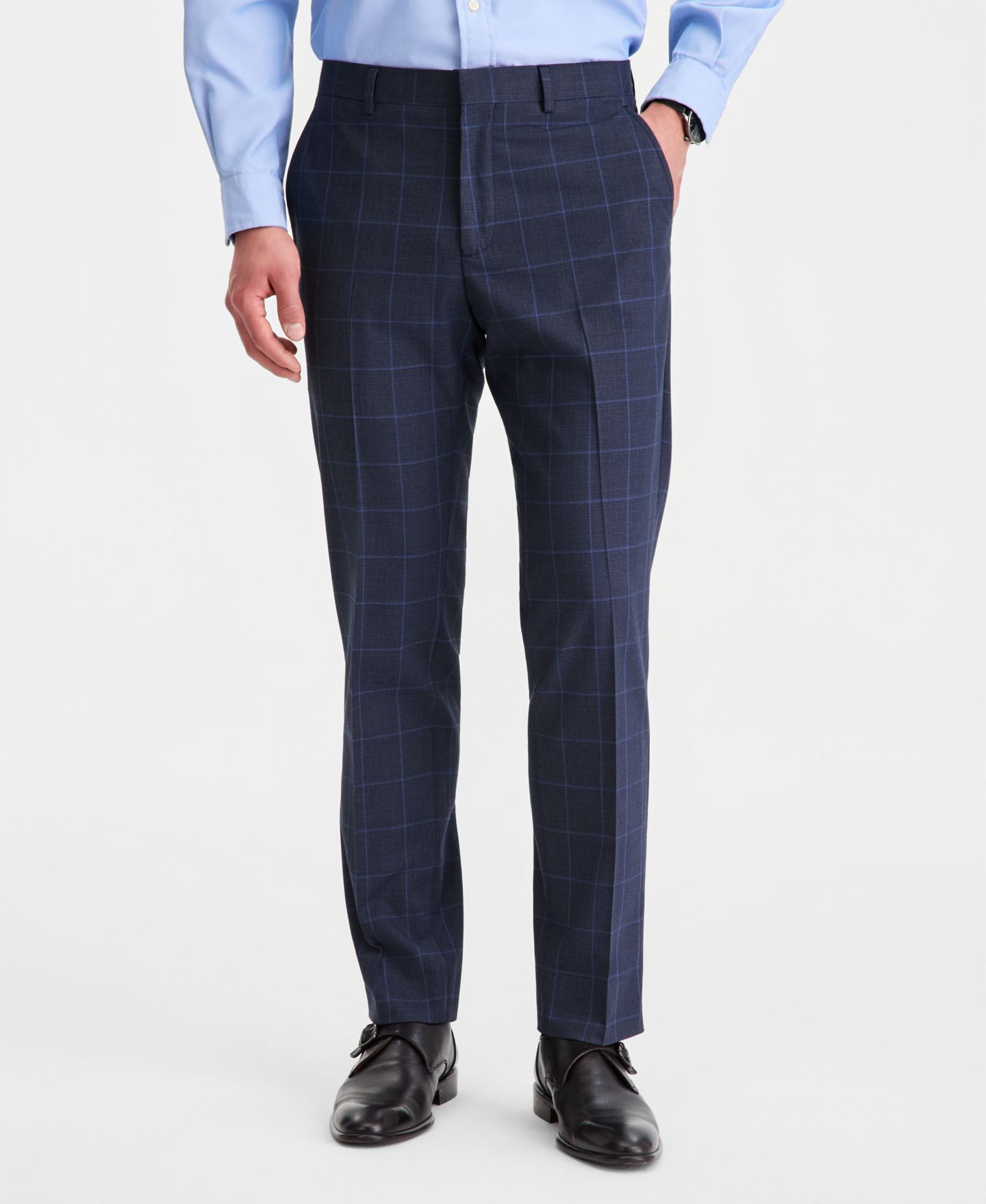 Мужские брюки Kenneth Cole Reaction Windowpane Slim-Fit Techni-Cole Suit Separate, цвет: Тёмно-синий / Синий — фото 3
