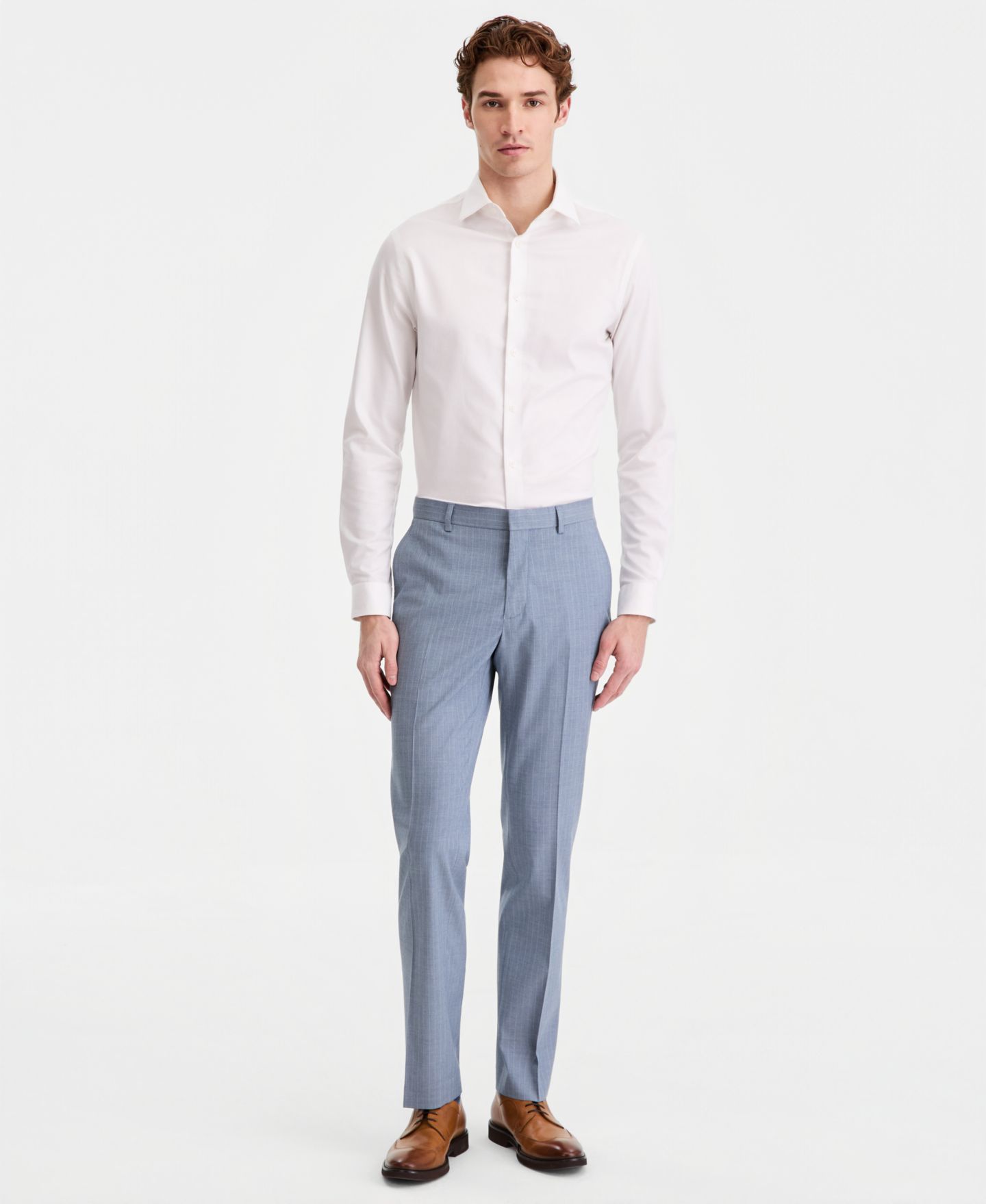 Мужские брюки Kenneth Cole Reaction Pinstripe Slim-Fit Techni-Cole Suit Separate, цвет: Синий — фото 1