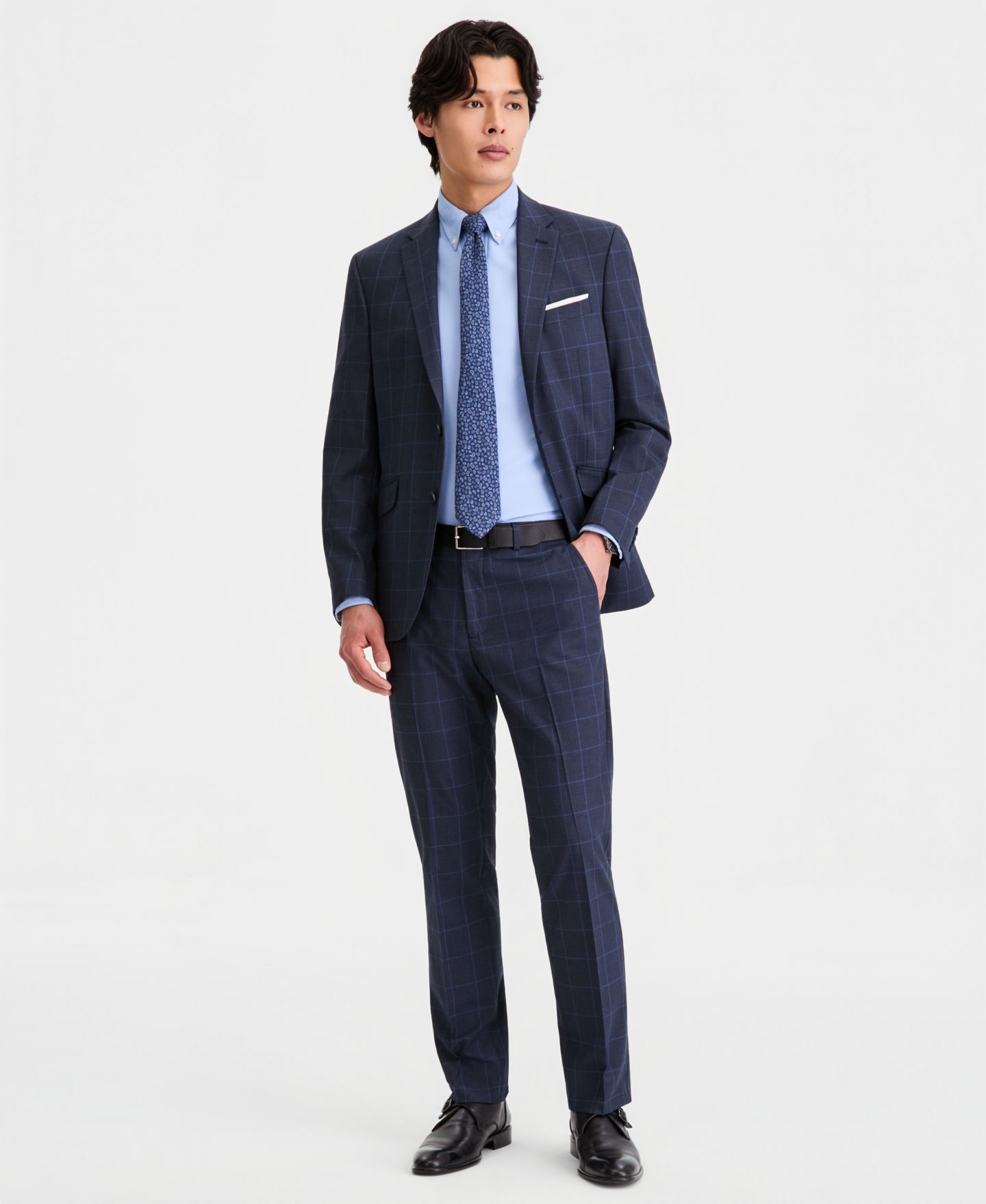 Мужские комплекты Kenneth Cole Reaction Windowpane Slim-Fit Techni-Cole Suit Separates, цвет: Тёмно-синий / Синий — фото 3