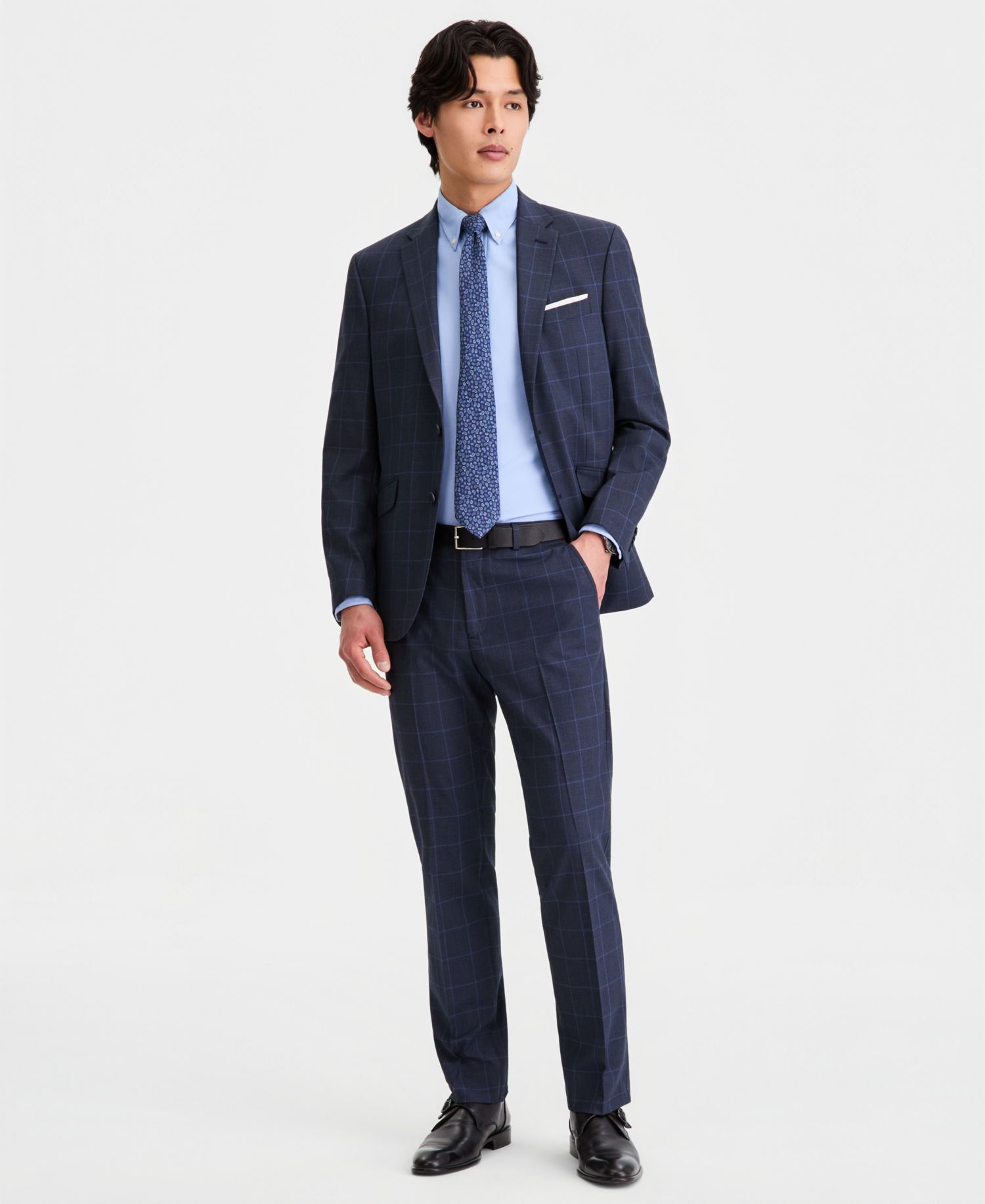 Men's Windowpane Slim-Fit Techni-Cole Suit Separate Pants