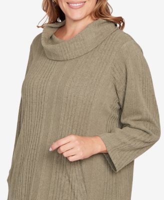 Plus Size Solid Texture Hatchi Cowl Neck Tunic Top