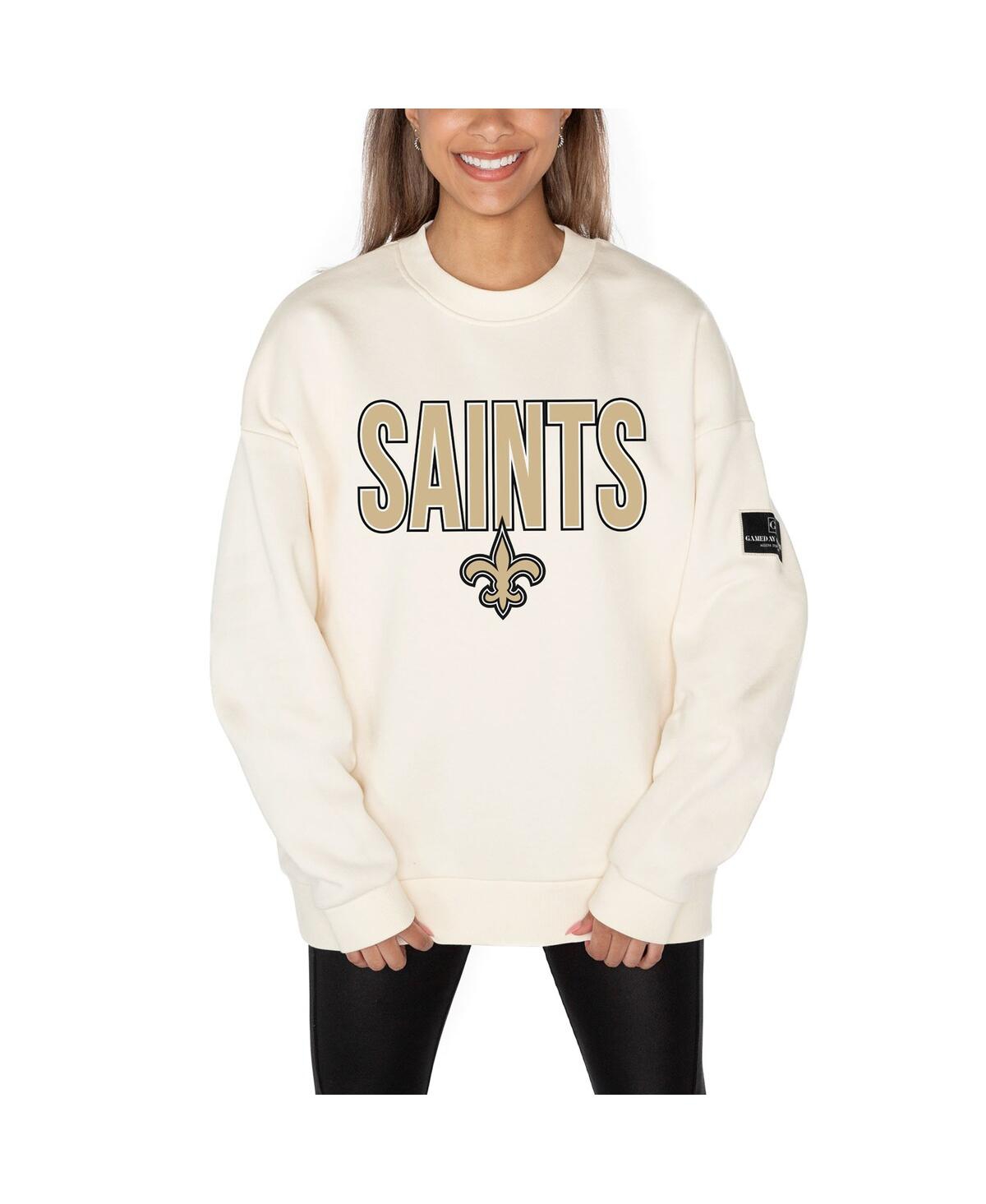 Gameday Couture Women's Cream New Orleans Saints Premium Fleece Oversized Drop Shoulder Pullover Sweatshirt In White
