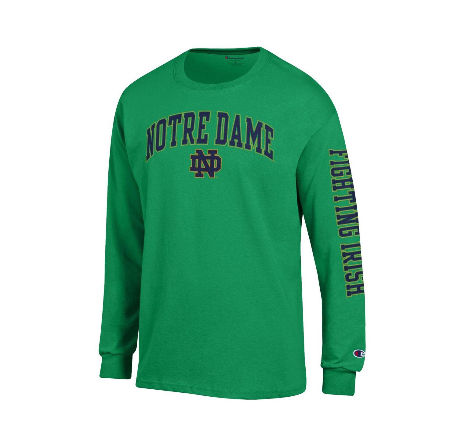 Men's Navy Notre Dame Fighting Irish Arch Over Logo 2-Hit Long Sleeve T-Shirt