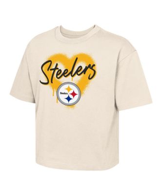 Outerstuff - Big Boys and Girls Cream Pittsburgh Steelers Spray Heart T-Shirt