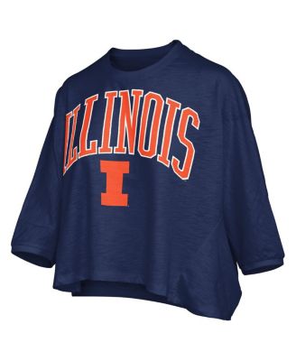 Women's Navy Illinois Fighting Illini Midi Arch Over Logo Oversized T-Shirt