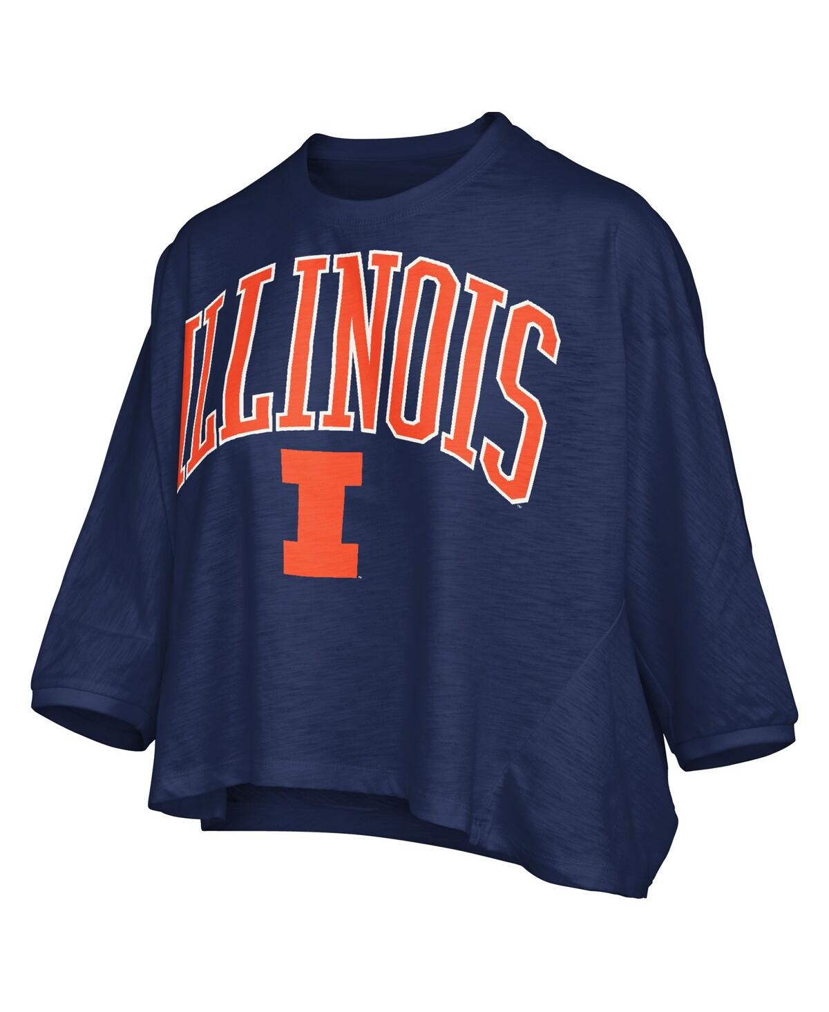 Pressbox Women's Navy Illinois Fighting Illini Midi Arch Over Logo Oversized T-shirt In Blue