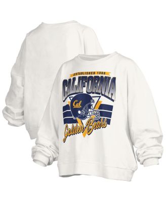 Pressbox - Women's White Cal Bears Oversized Janice Retro Waist-Length Pullover Sweatshirt