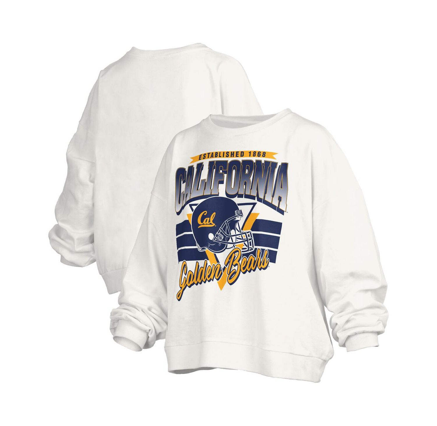 Women's White Cal Bears Oversized Janice Retro Waist-Length Pullover Sweatshirt