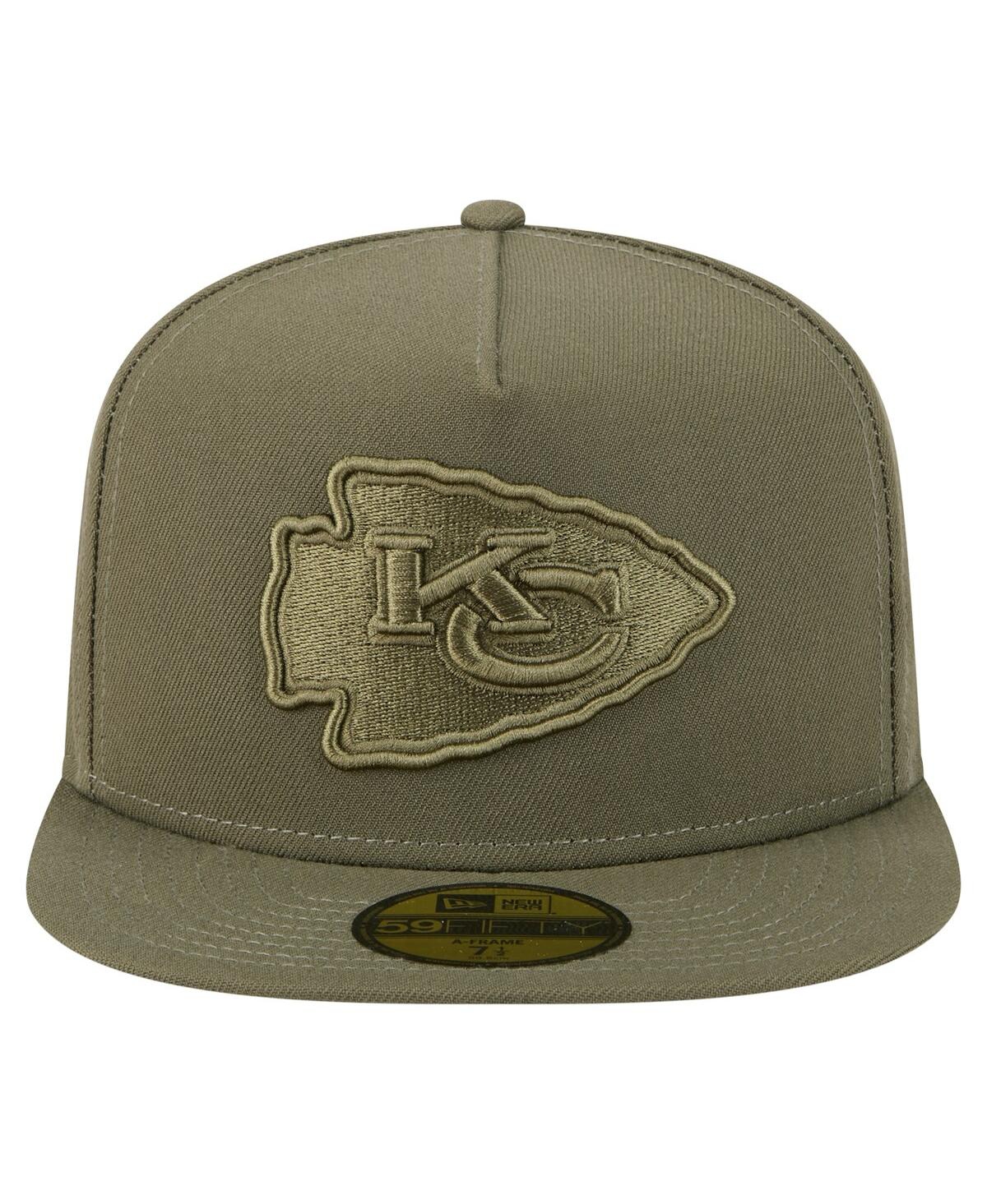 New Era Men's Olive Kansas City Chiefs Color Pack A-frame 59fifty Fitted Hat In Green