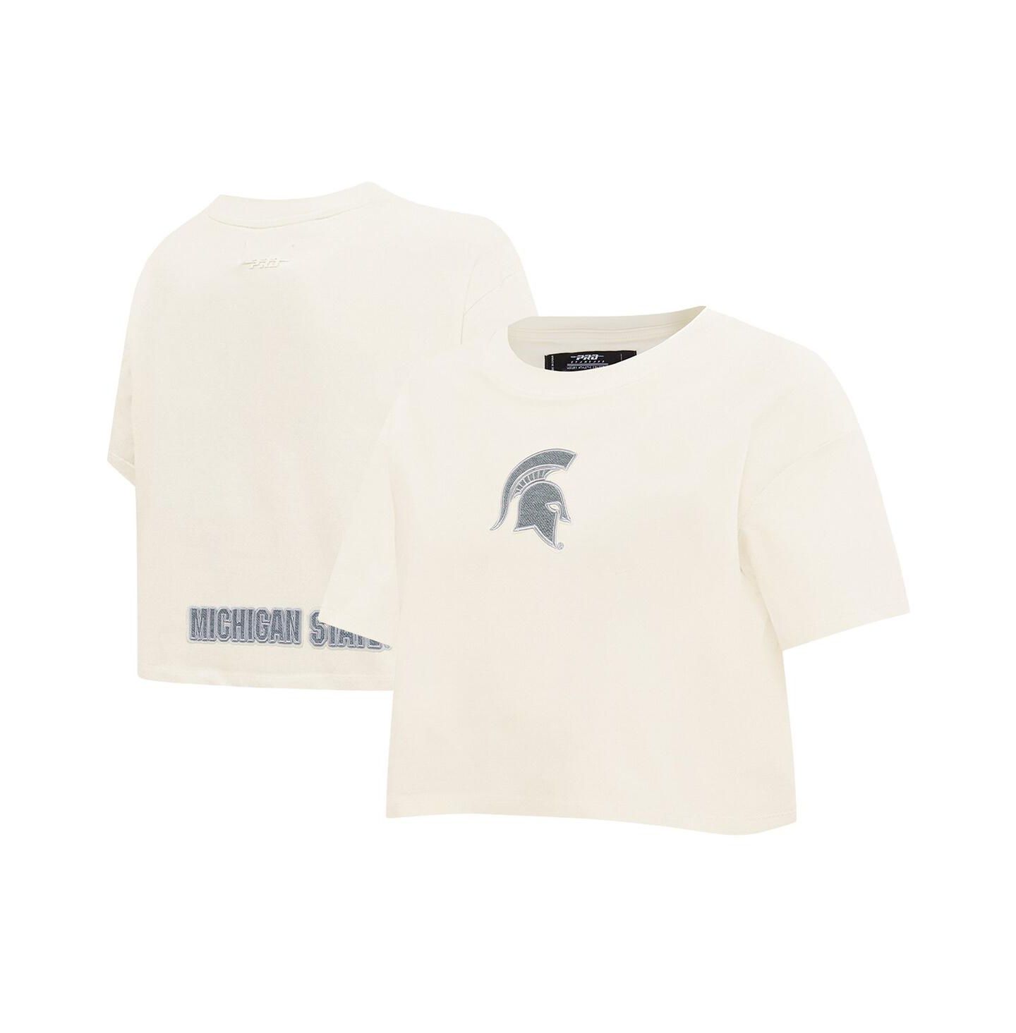 Женская футболка Pro Standard Cream Michigan State Spartans Reverse French Terry Boxy Cropped — фото 1