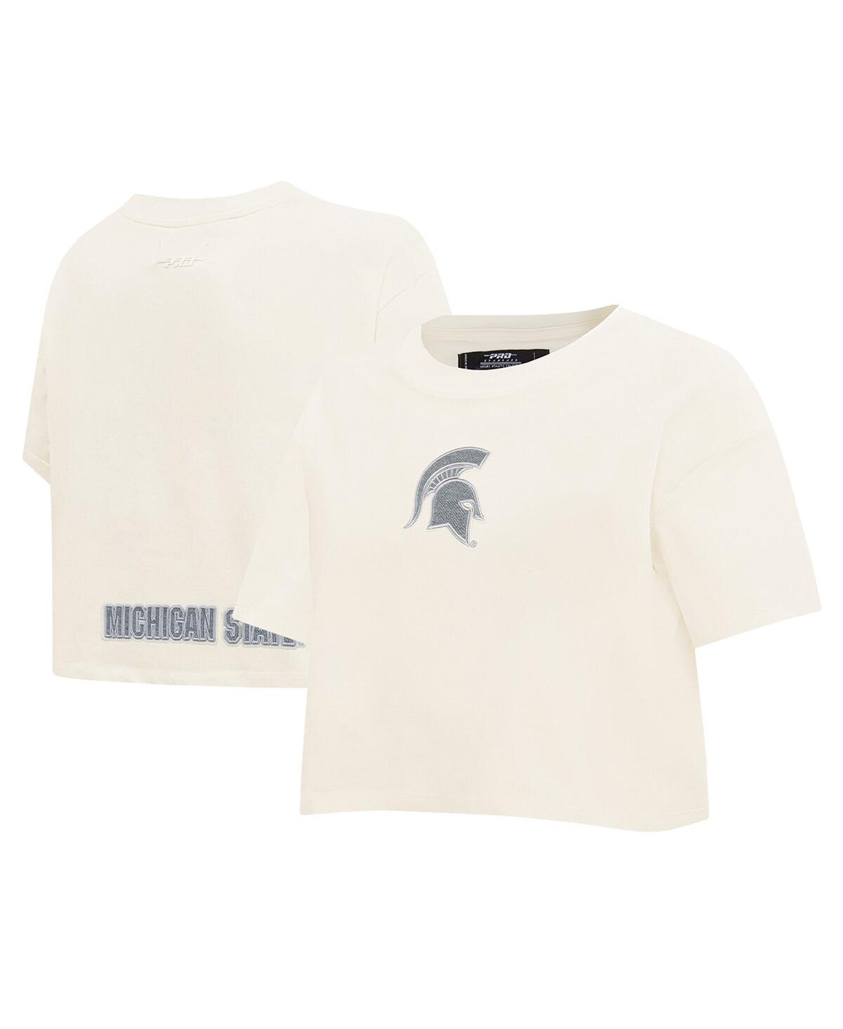 Pro Standard Women'sâ Cream Michigan State Spartans Reverse French Terry Boxy Cropped T-shirt In White
