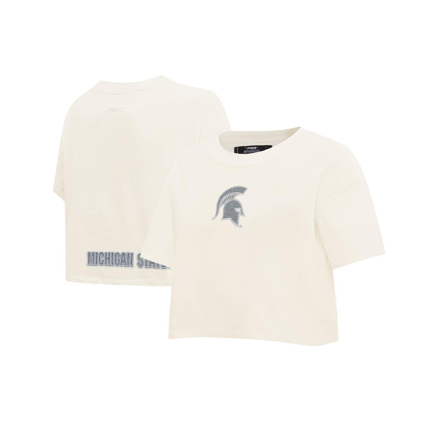 Women's Cream Michigan State Spartans Reverse French Terry Boxy Cropped T-Shirt