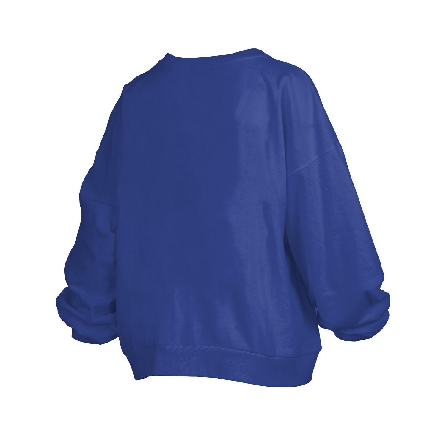 Women's Royal Kansas Jayhawks Janise Arch Over Logo Waist Length Oversized Pullover Sweatshirt