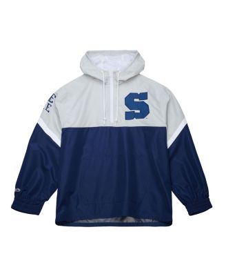Men's Gray/Navy Penn State Nittany Lions Tie Breaker Logo Vintage Lightweight Anorak Half-Zip Windbreaker