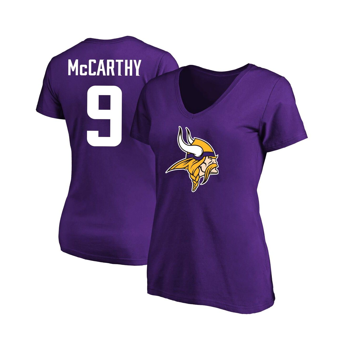 Женская футболка Fanatics J.J. McCarthy Purple Minnesota Vikings Plus Size Fair Catch Name & Number Scoop Neck — фото 1