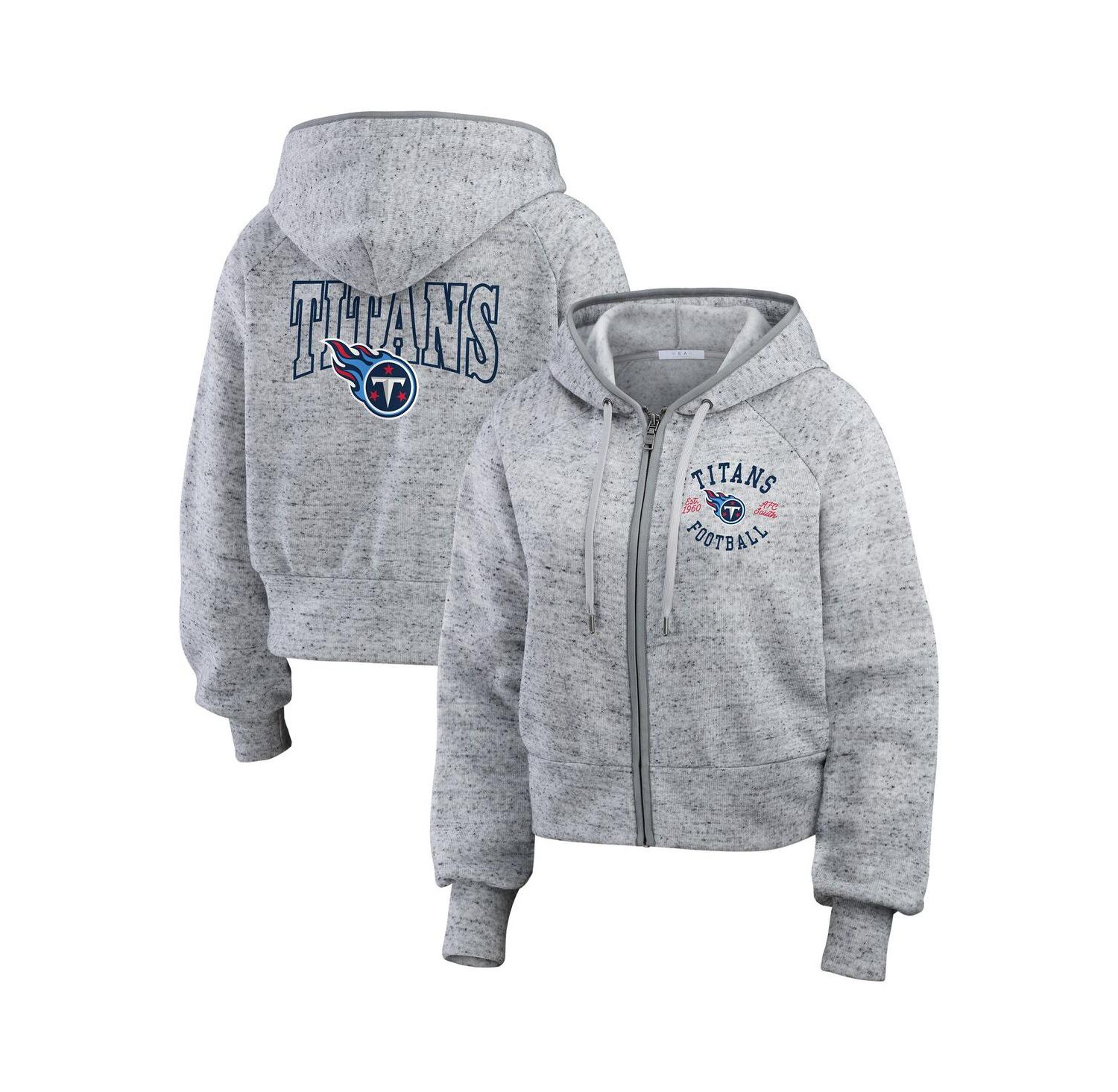 Women's Heather Gray Tennessee Titans Speckled Fleece Cropped Full-Zip Hoodie