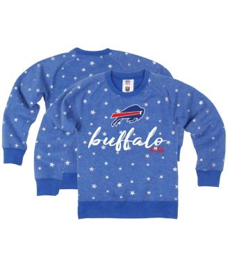 Wes & Willy - Big Girls Royal Buffalo Bills Shimmer Star Reverse Fleece Pullover Sweatshirt