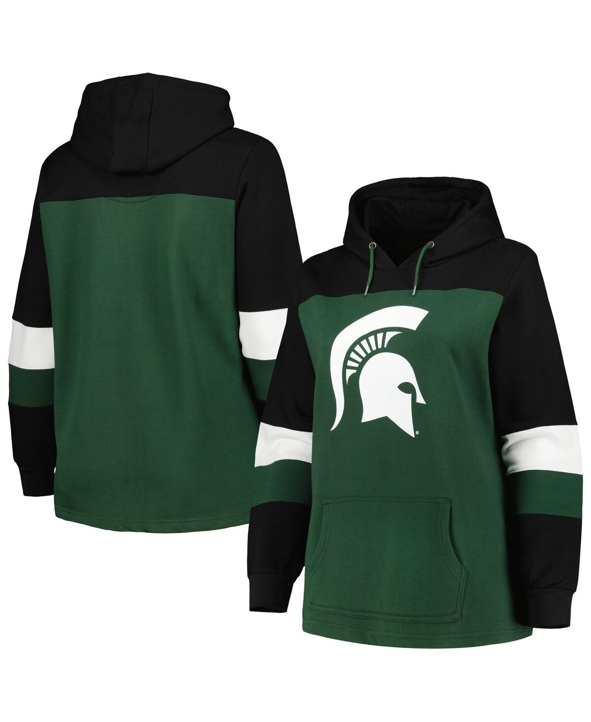 Profile Women's Green Michigan State Spartans Plus Size Color-block Pullover Hoodie In Green