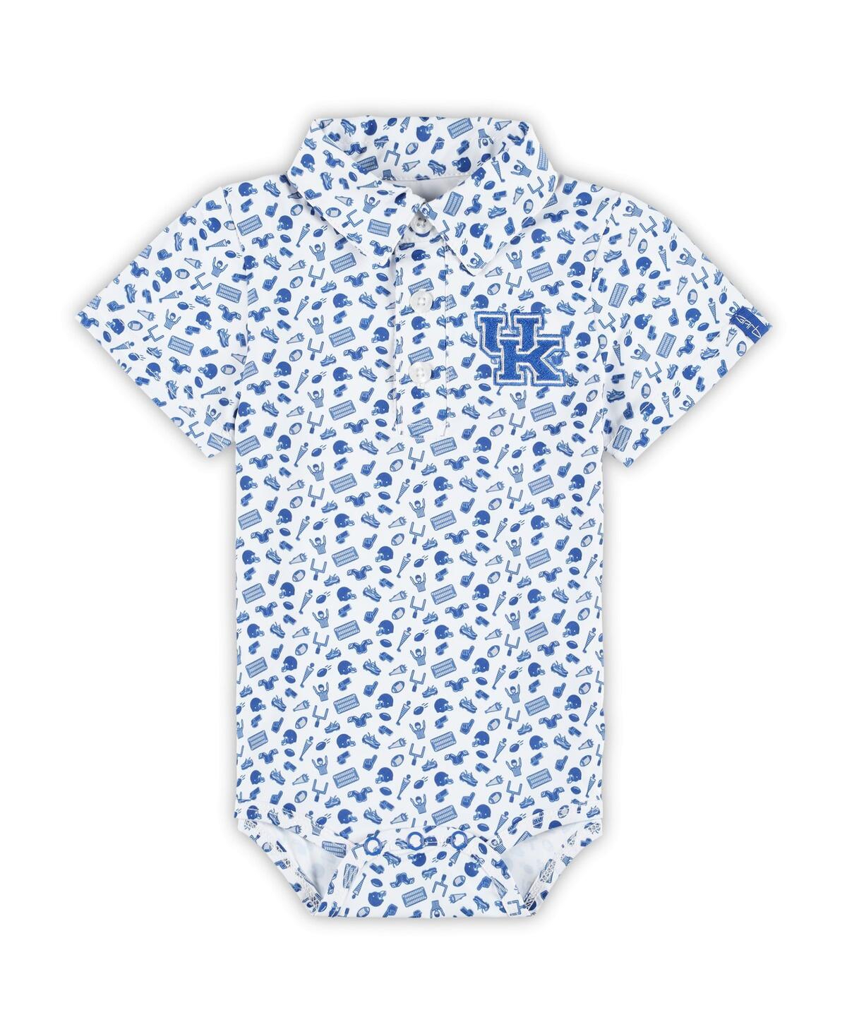 Garb Baby Boys And Girls White/royal Kentucky Wildcats Tom Allover Print Performance Polo Bodysuit In Multi