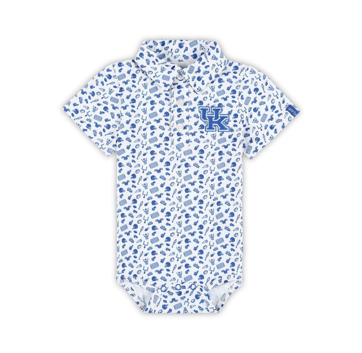 Baby Boys and Girls White/Royal Kentucky Wildcats Tom Allover Print Performance Polo Bodysuit