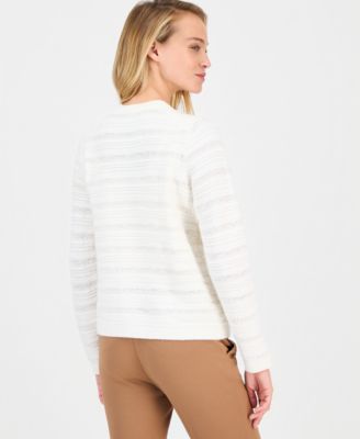 Women's Collarless Textured Cardigan 