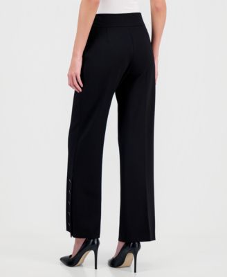 Women's High-Rise Wide-Leg Button-Hem Pants