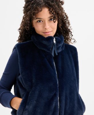 Juniors' Reversible Faux Fur Puffer Vest