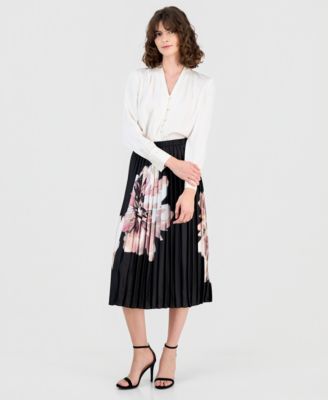 Anne Klein - Women's Printed Pleated Midi Skirt