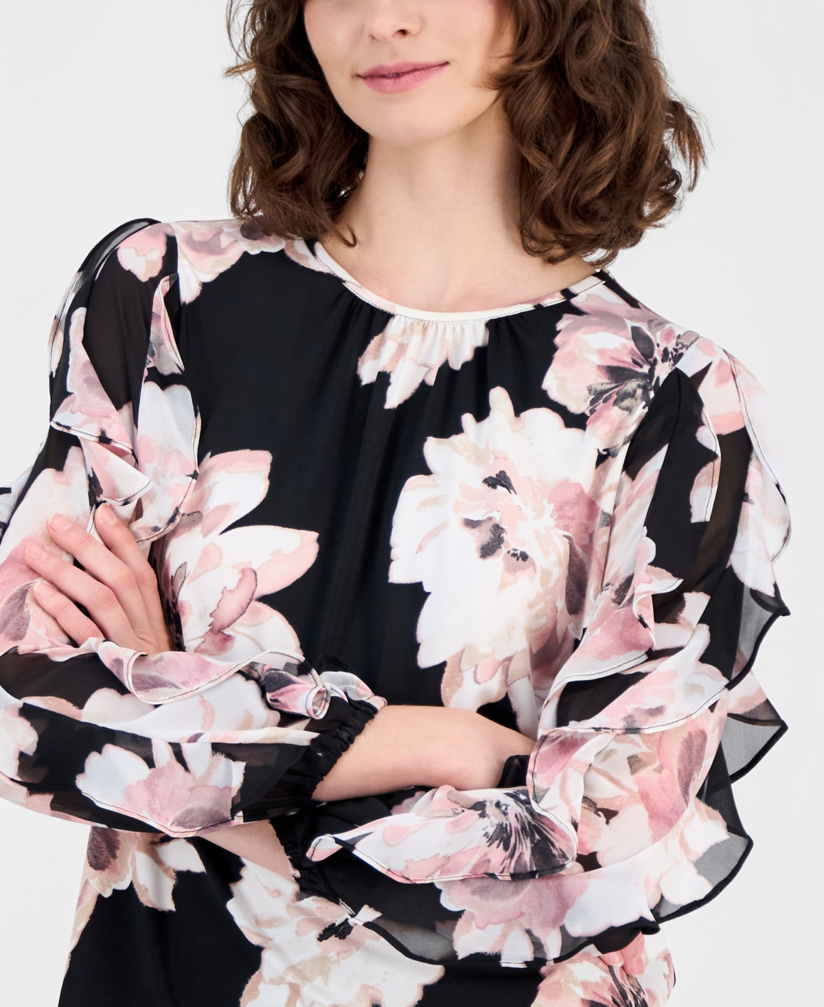 Anne Klein Women's Ruffled Floral-Print Blouse
