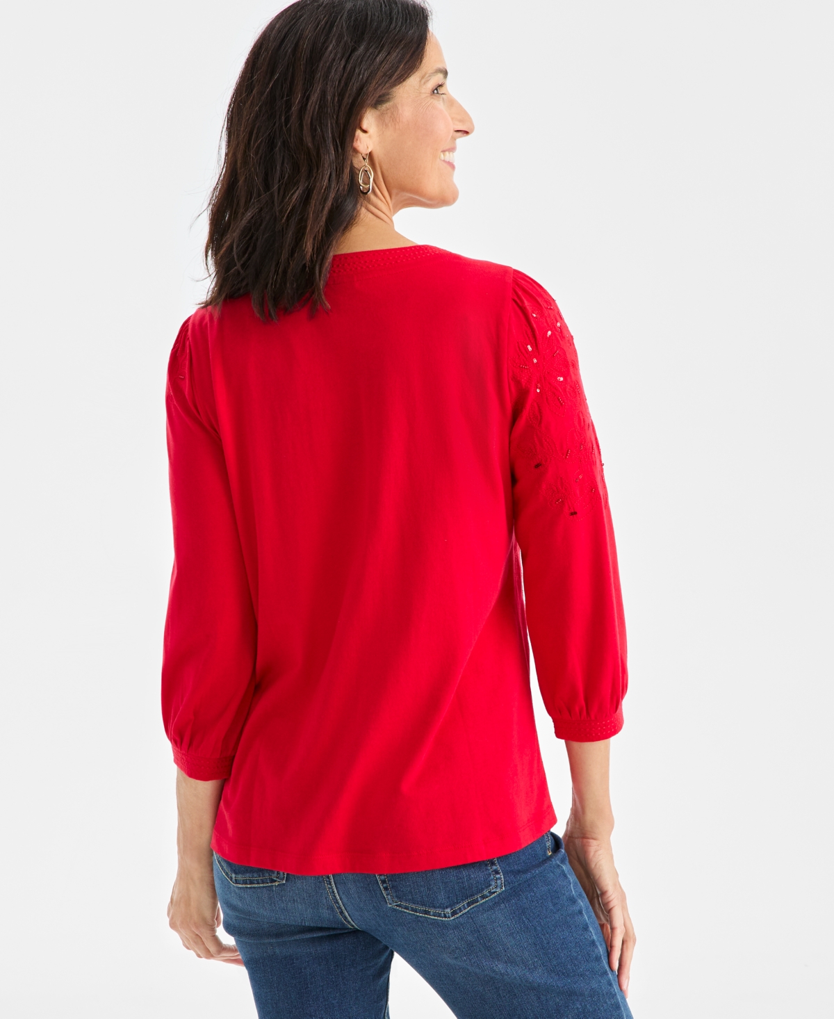 Style & Co Petite Crewneck Sequin Detail Sweatshirt, Macy's Exclusive In Red