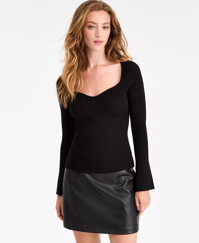 Women's Sweetheart-Neck Bustier Ribbed Sweater - thumbnail 3