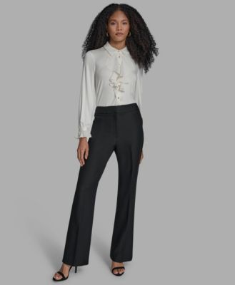 Bcbg Suits Open Front Jacket Straight Leg Pants In Black