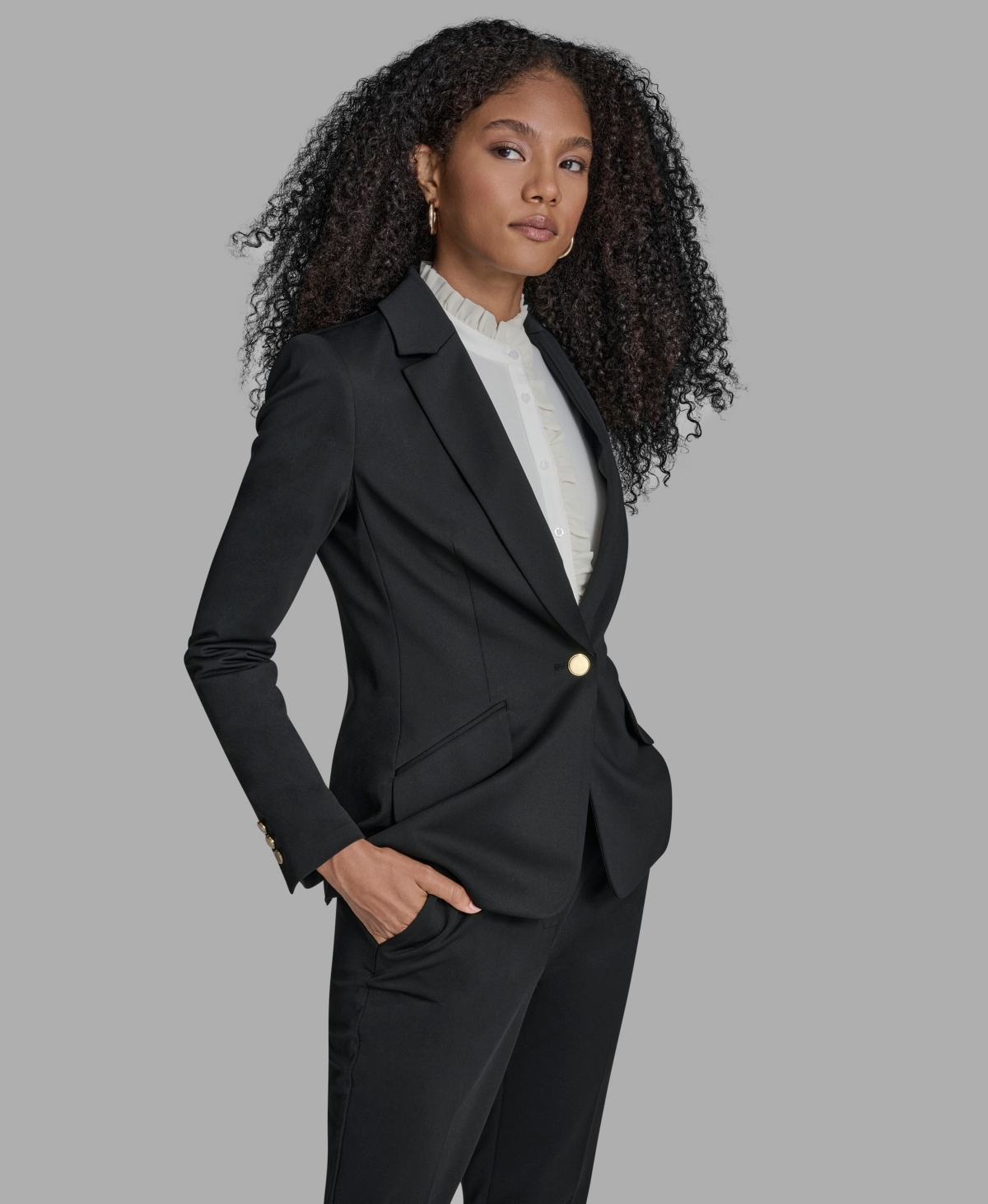Bcbg Women's Padded Shoulder One Button Jacket