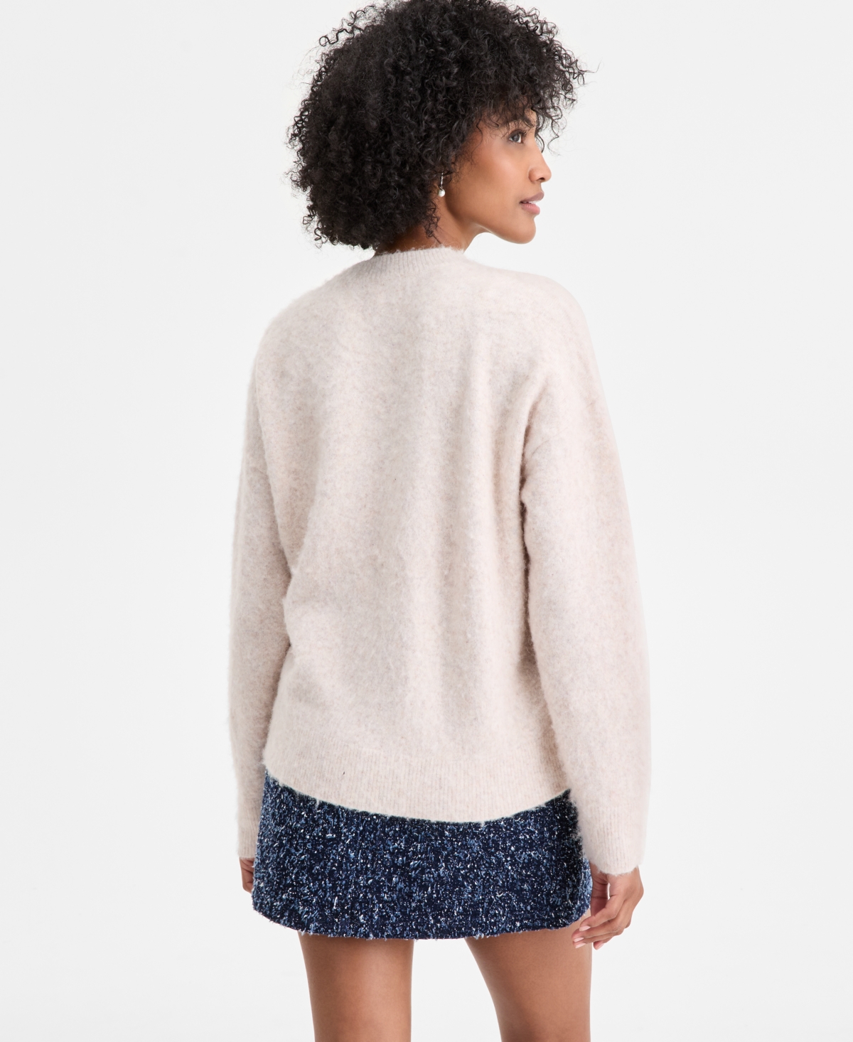 On 34th Women's Brushed-knit Relaxed Crewneck Sweater, Macy's Exclusive In Neutral