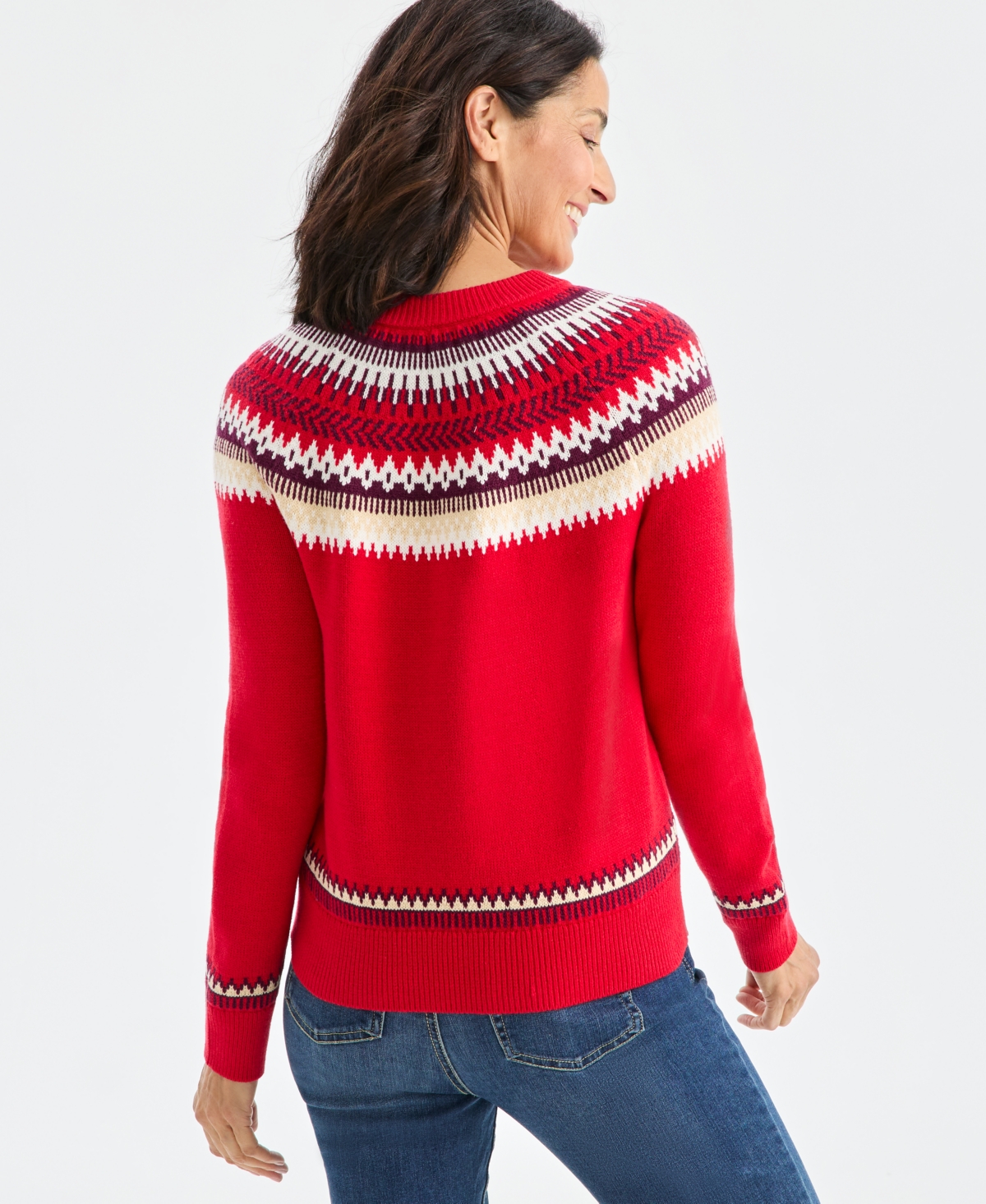 Style & Co Women's Crewneck Fair Isle Sweater, Macy's Exclusive In Red