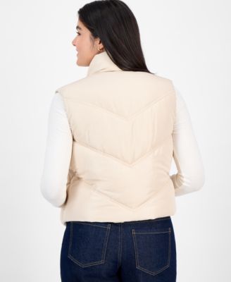 Juniors' Bungee-Hem Mitered Puffer Vest