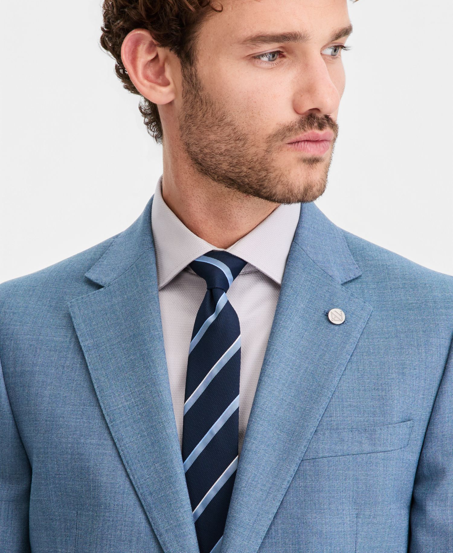 Men's Modern-Fit Wool-Blend Light Blue Solid Suit Separates Jacket
