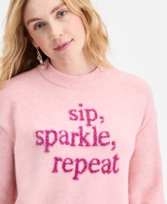 Women's Sip Sparkle Repeat Crewneck Sweater, Macy's Exclusive