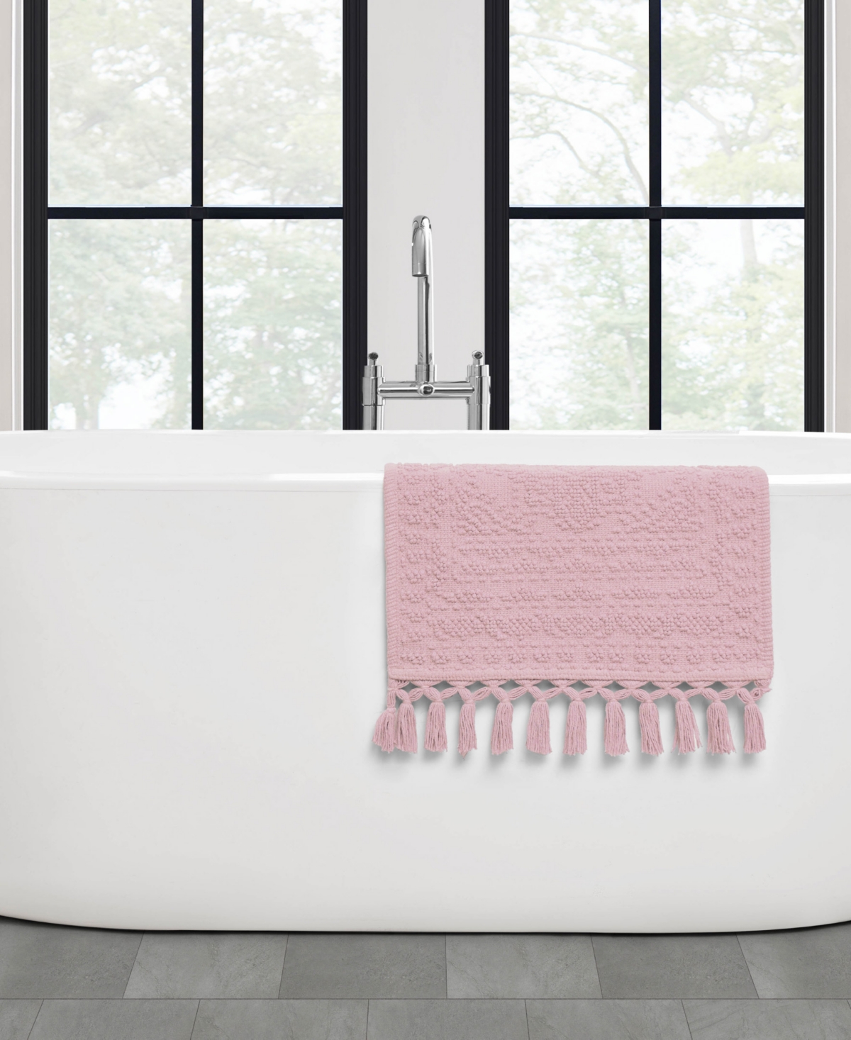 French Connection Nellore Fringe Cotton 17" X 28" Bath Rug In Pink