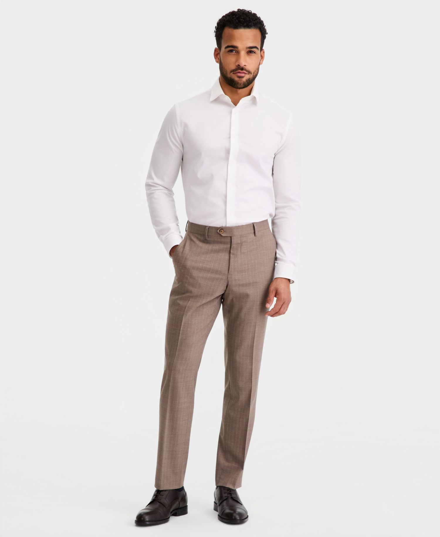 Men's Modern-Fit Wool-Blend Tan Pinstripe Suit Separate Pants