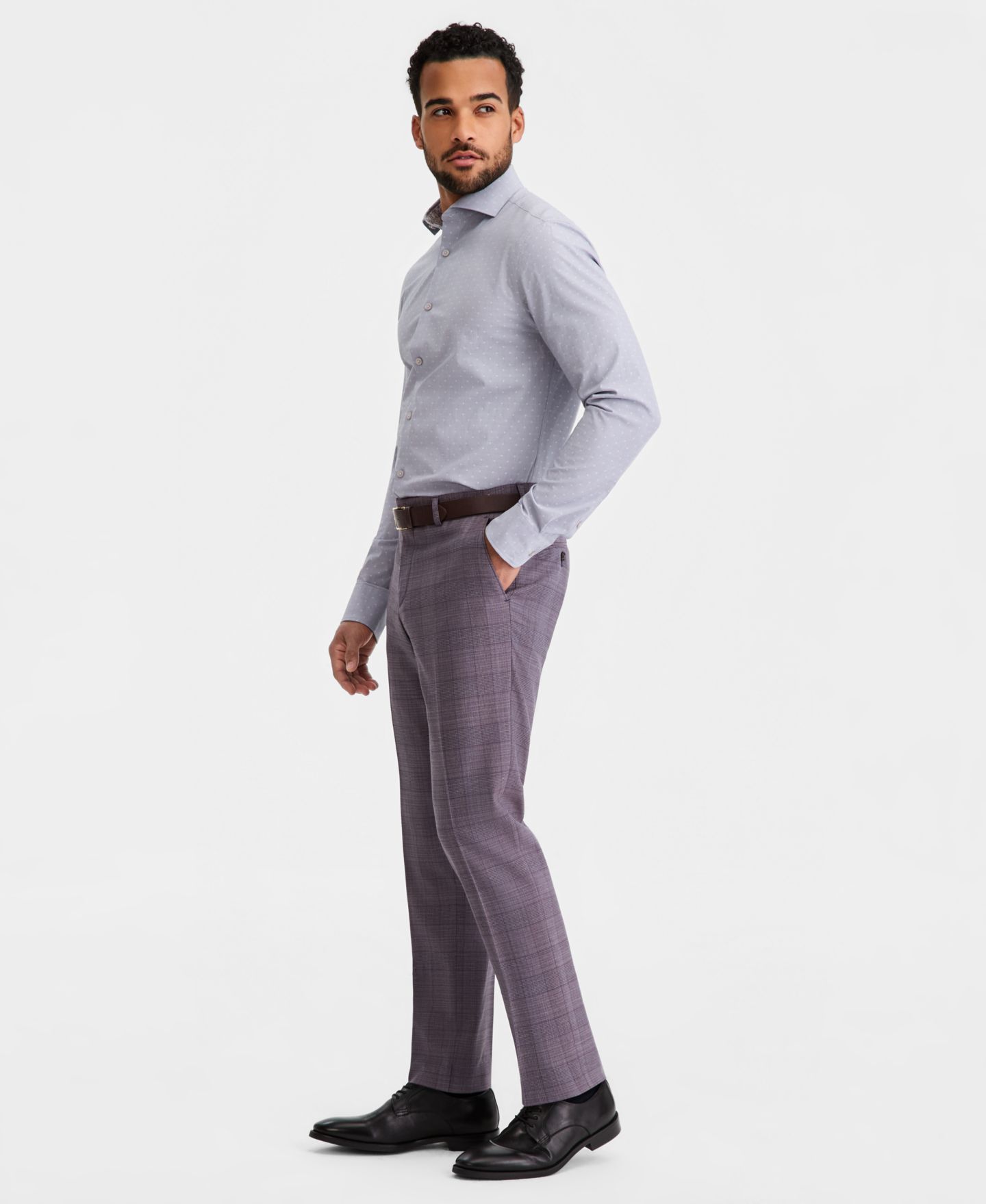 Мужские брюки Ted Baker Modern-Fit Wool-Blend Plaid Suit Separate, цвет: Фиолетовый — фото 2