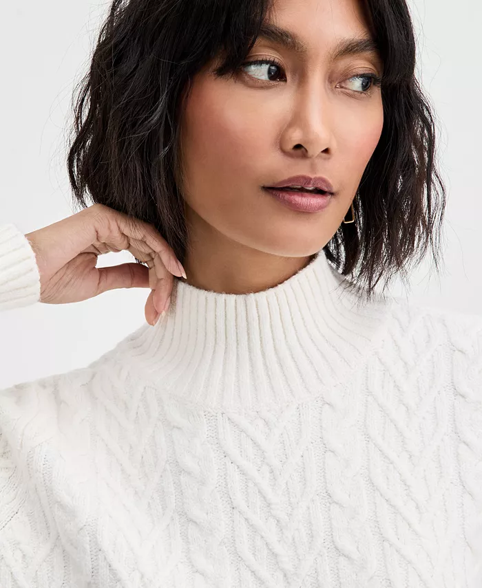 Women's Mock-Neck Cable Sweater - thumbnail 6