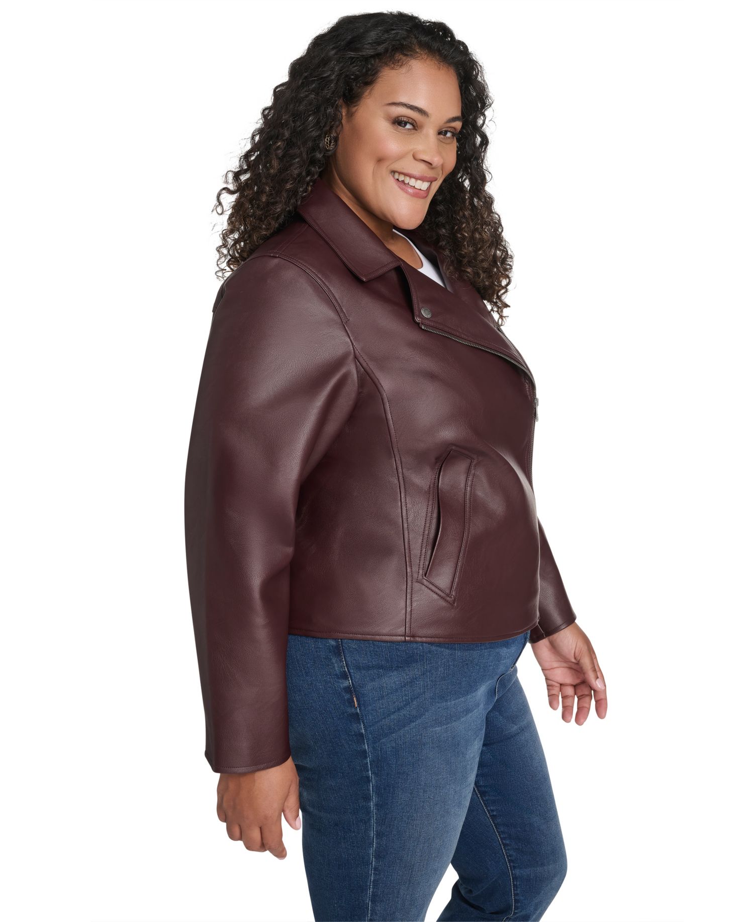 Plus Size Faux-Leather Long Sleeve Moto Jacket